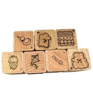 DOTS Set Of 7 Assorted Mini Rubber Stamps Ice Cream Key Kite Bird